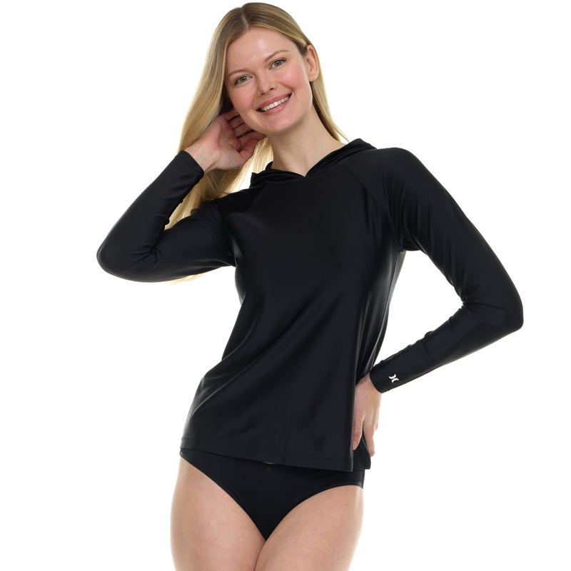 Hurley Rash Guard for Women with Hood, Long Sleeve Hoodie Swim Shirts for Women, Quick Dry UPF 50+ SPF Sun & UV Protection Black - Image 3