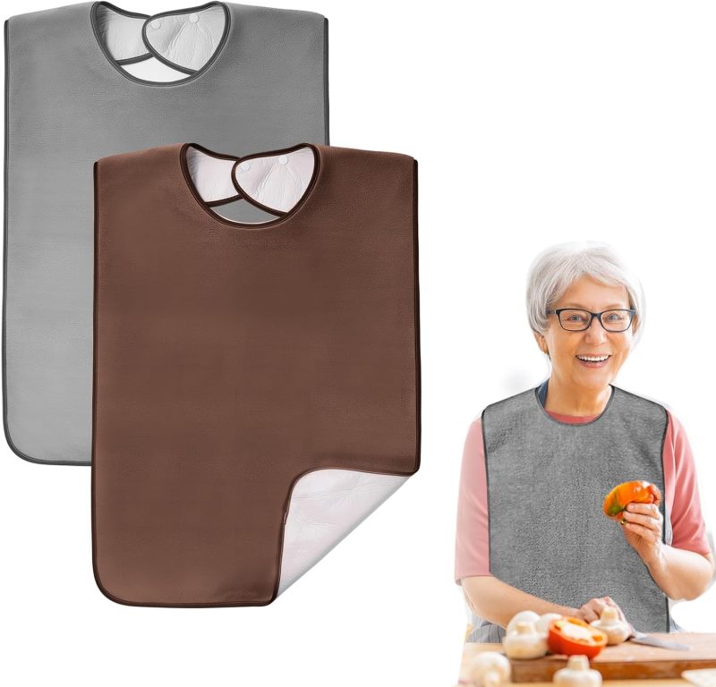 Adult Bibs: Waterproof Terry Material - Adjustable Reusable Clothing Protector for Elderly Mealtime Use - Image 1
