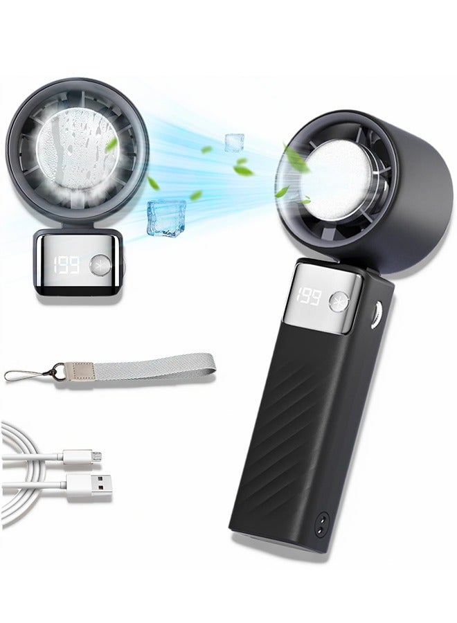 Handheld Portable Fan with Ice Cooler, [20Hrs Max Cooling] Mini Fans, 1-199 Speed, Foldable, LED Display, Super Mini Yet Powerful, Gifts for Women Men Outdoor Indoor (Black) - Image 1