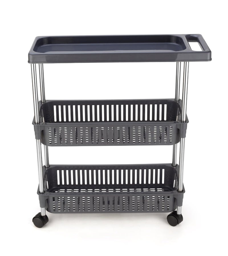 Rasvesh Plastic-Stainless Steel Fruit & Vegetable 2+1 Stand Kitchen Trolley | Fruit Basket | Vegetable Basket | Onion Potato Rack for Kitchen | Vegetable Stand for Kitchen (2+1 Layer Rack) - Image 2