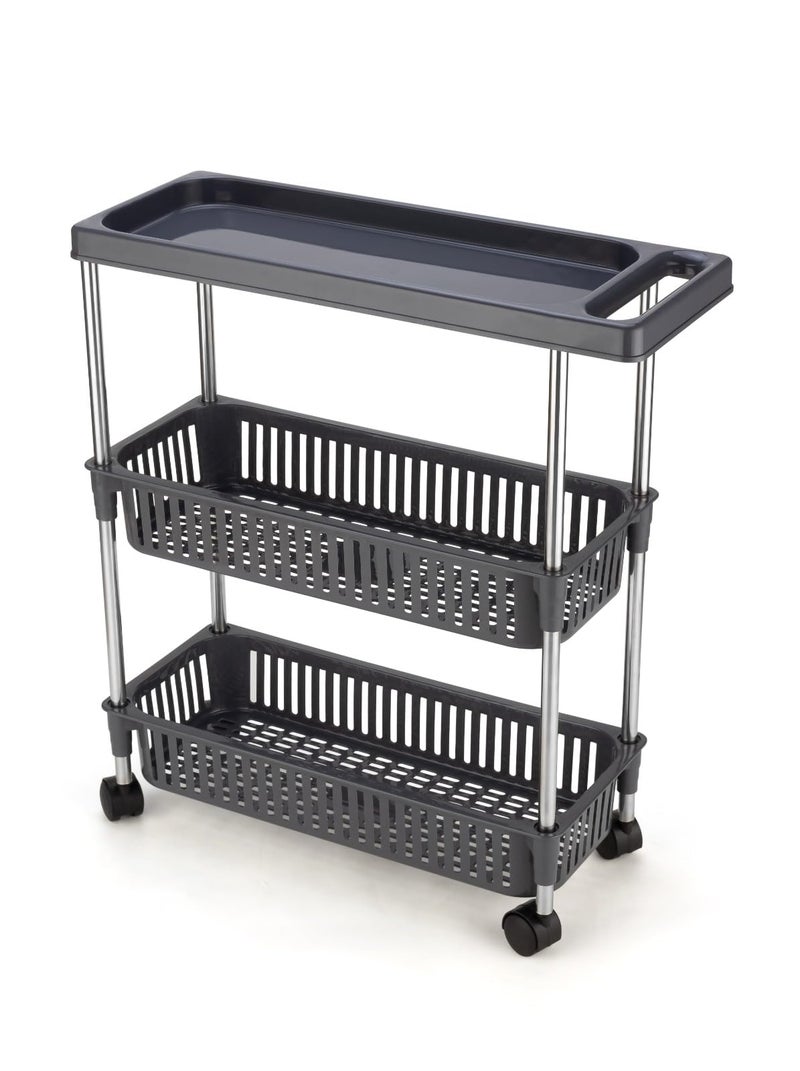 Rasvesh Plastic-Stainless Steel Fruit & Vegetable 2+1 Stand Kitchen Trolley | Fruit Basket | Vegetable Basket | Onion Potato Rack for Kitchen | Vegetable Stand for Kitchen (2+1 Layer Rack) - Image 5