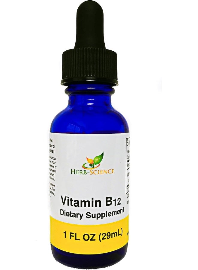 Herb-Science Liquid Vitamin B12 – Cold-Pressed, High Absorption, Vegan, Alcohol-Free, Sublingual B12 Drops, Cyanocobalamin, No Artificial Flavors, Blue Cobalt Glass Bottle for Maximum Freshness - 1 oz - Image 1