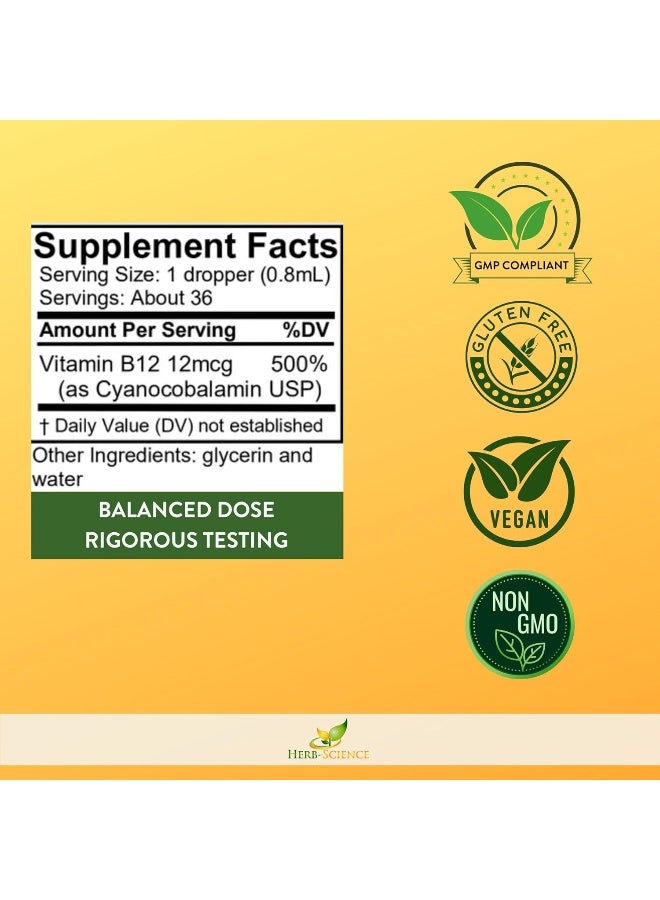 Herb-Science Liquid Vitamin B12 – Cold-Pressed, High Absorption, Vegan, Alcohol-Free, Sublingual B12 Drops, Cyanocobalamin, No Artificial Flavors, Blue Cobalt Glass Bottle for Maximum Freshness - 1 oz - Image 4