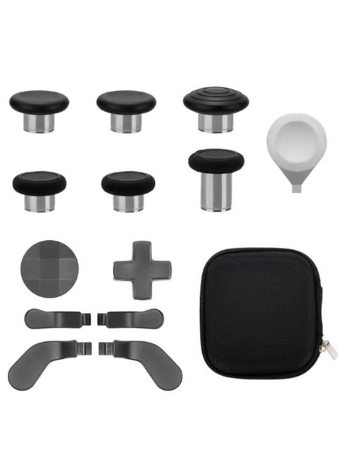 13 in 1 Metal Thumbsticks Kit for Xbox One Elite Series 2 Controller - 6 Joysticks, 4 Paddles, 2 D-Pads, 1 Tool (Black)