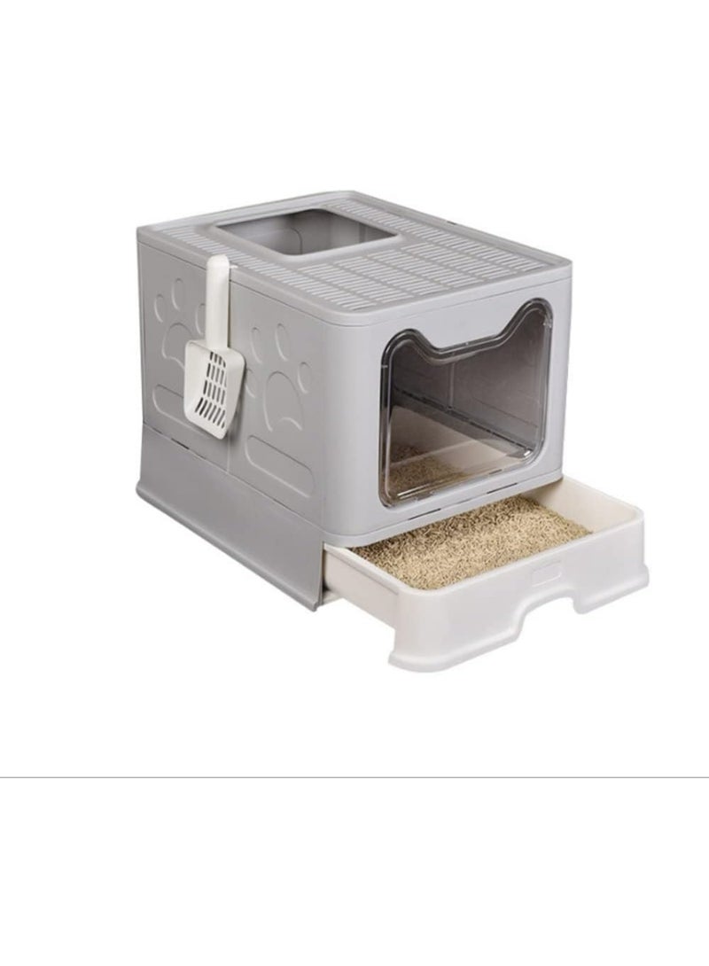 Cat Litter Box with Lid, Grey - Image 1