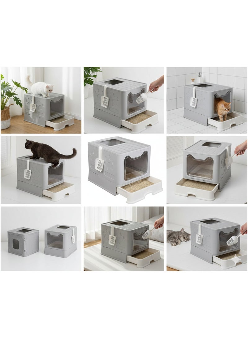 Cat Litter Box with Lid, Grey - Image 3