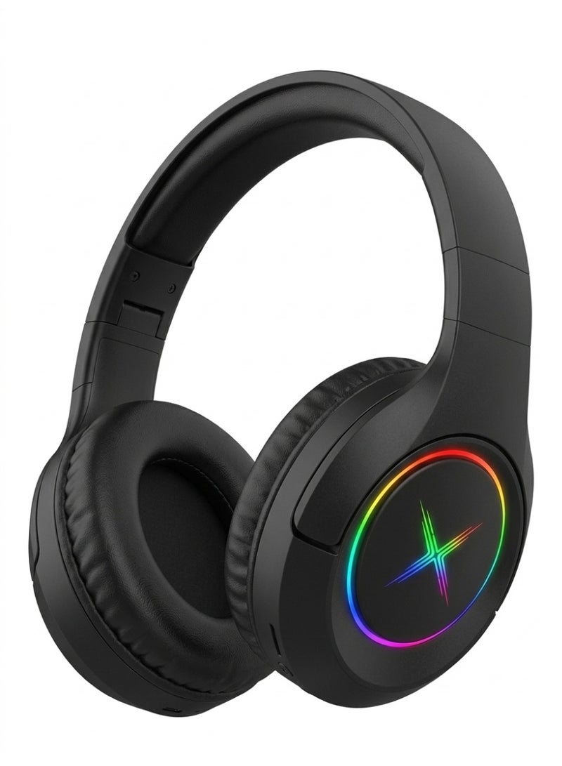 سودو سماعات رأس لاسلكية فوق الأذن SD-1017 بلوتوث 5.1 مع ميكروفون، فتحة بطاقة TF، وإضاءة RGB - أسود - Image 1