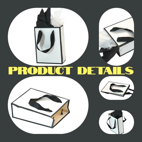 JUNESHE 4 Pack Mini Gift Bags with Tissue Paper - 6.3×4.7×2.2 inch White & Black Tiny Gift Wrap for Birthday,Party Favors, Baby Shower,Shopping,Presents,Wedding - Image 4