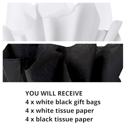 JUNESHE 4 Pack Mini Gift Bags with Tissue Paper - 6.3×4.7×2.2 inch White & Black Tiny Gift Wrap for Birthday,Party Favors, Baby Shower,Shopping,Presents,Wedding - Image 3