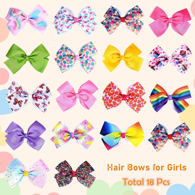 Eyegla Eygla 18 Pcs 5 Inch Hair Bows for Girls Rainbow Hair Bows Alligator Clips Grosgrain Ribbon Bows for Little Girls Toddlers Kids Children Teens - Image 5