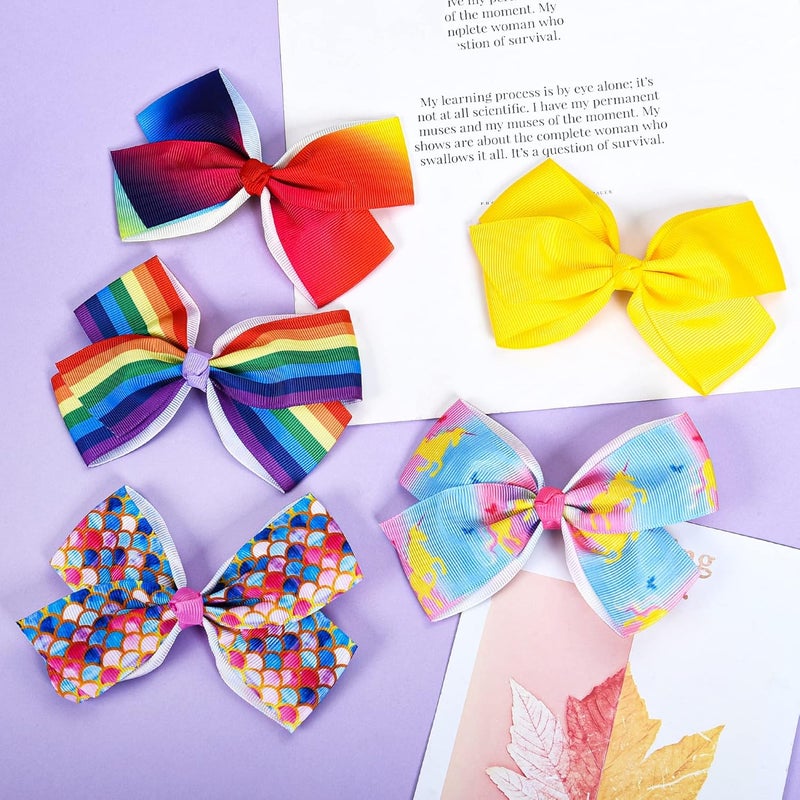 Eyegla Eygla 18 Pcs 5 Inch Hair Bows for Girls Rainbow Hair Bows Alligator Clips Grosgrain Ribbon Bows for Little Girls Toddlers Kids Children Teens - Image 3