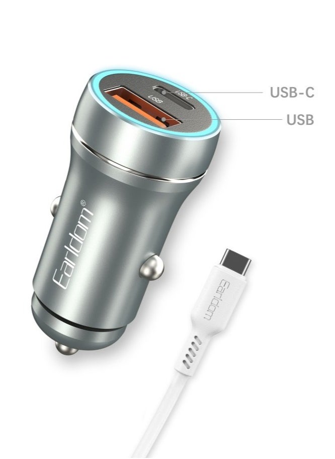 Generic Car Socket Charger ES-CC29 – 30W USB QC3.0  PD Car Charger with Lightning PD Cable, Silver  - Image 3