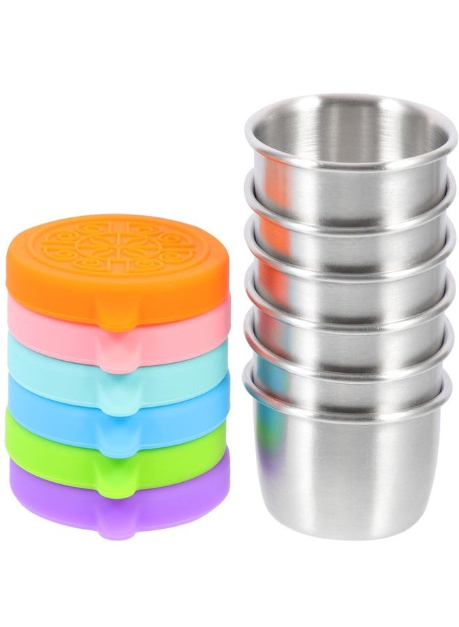 مجموعة ميكينونا من 6 عبوات توابل من الفولاذ المقاوم للصدأ مع أغطية سيليكون ملونة مانعة للتسرب، أكواب صغيرة للصلصات بحجم 2.16 بوصة لتتبيلات السلطة والوجبات الخفيفة وتحضير الوجبات - Image 1