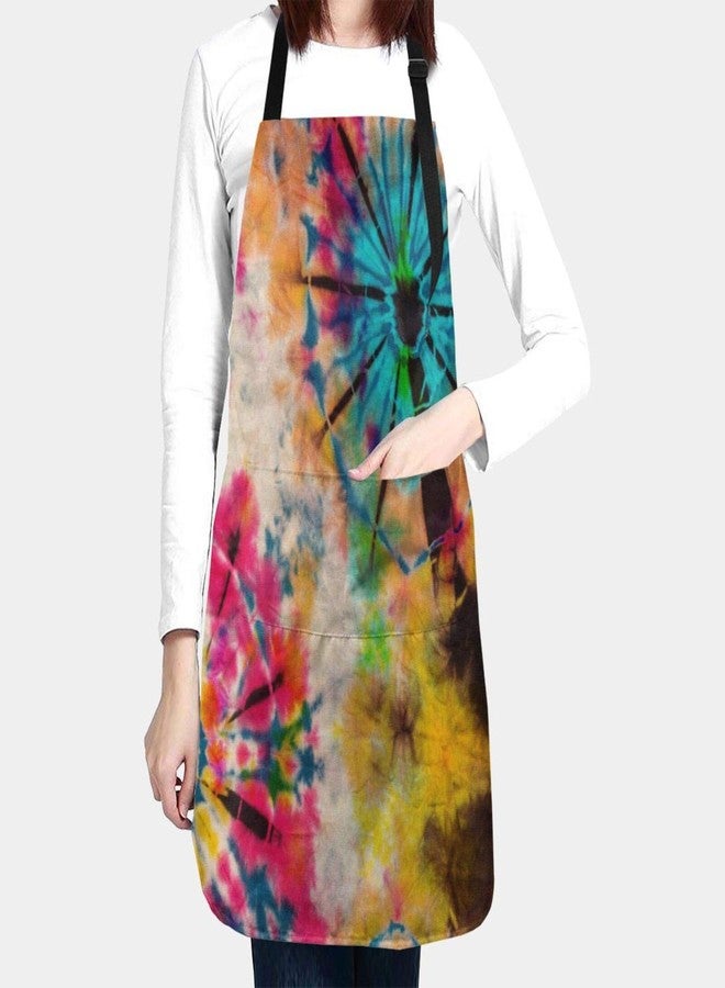 Mount Hour Rainbow Tie Dye Vintage Waterproof Adjustable Apron with 2 Pockets, for BBQ, Garden, Cooking, Painting - Image 4