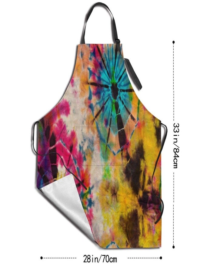 Mount Hour Rainbow Tie Dye Vintage Waterproof Adjustable Apron with 2 Pockets, for BBQ, Garden, Cooking, Painting - Image 2