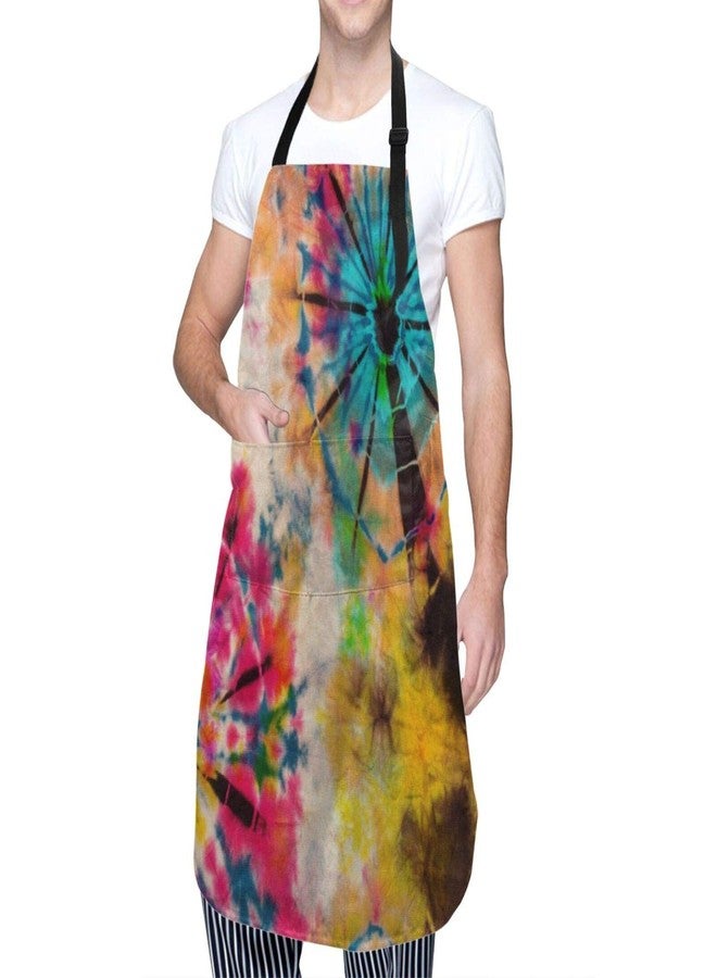 Mount Hour Rainbow Tie Dye Vintage Waterproof Adjustable Apron with 2 Pockets, for BBQ, Garden, Cooking, Painting - Image 3