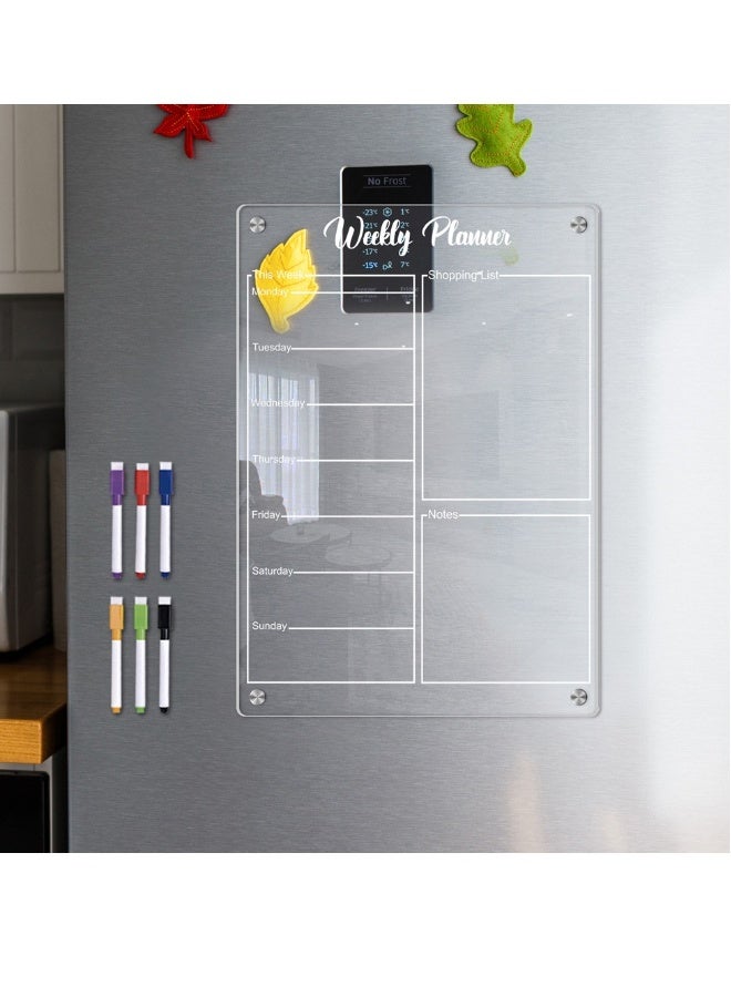 Weekly Planner Acrylic Magnetic Calendar For Fridge Weekly Planner Organizer Clear Magnetic Dry Erase Board For Fridge Whiteboard Menu To Do Reminder Board With Erasable Diy Magnetic Refrigerator Bo - Image 2