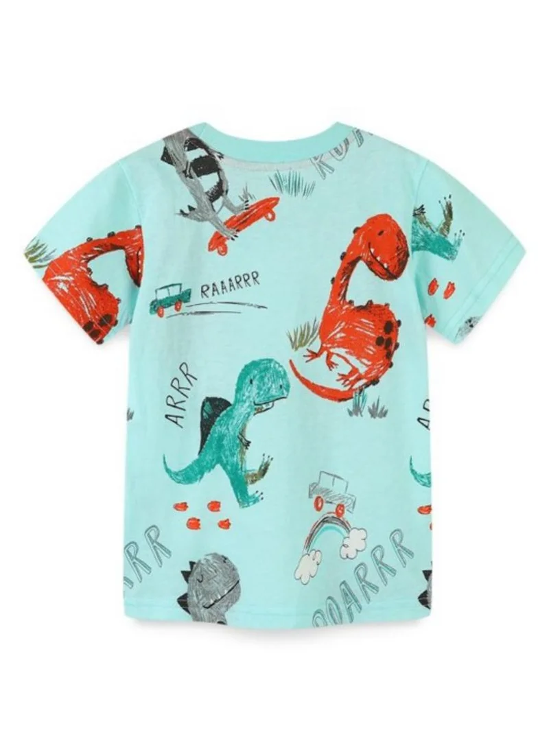 YUNIQEE Turquoise Blue Conversational Printed Round Neck Cotton T-shirt