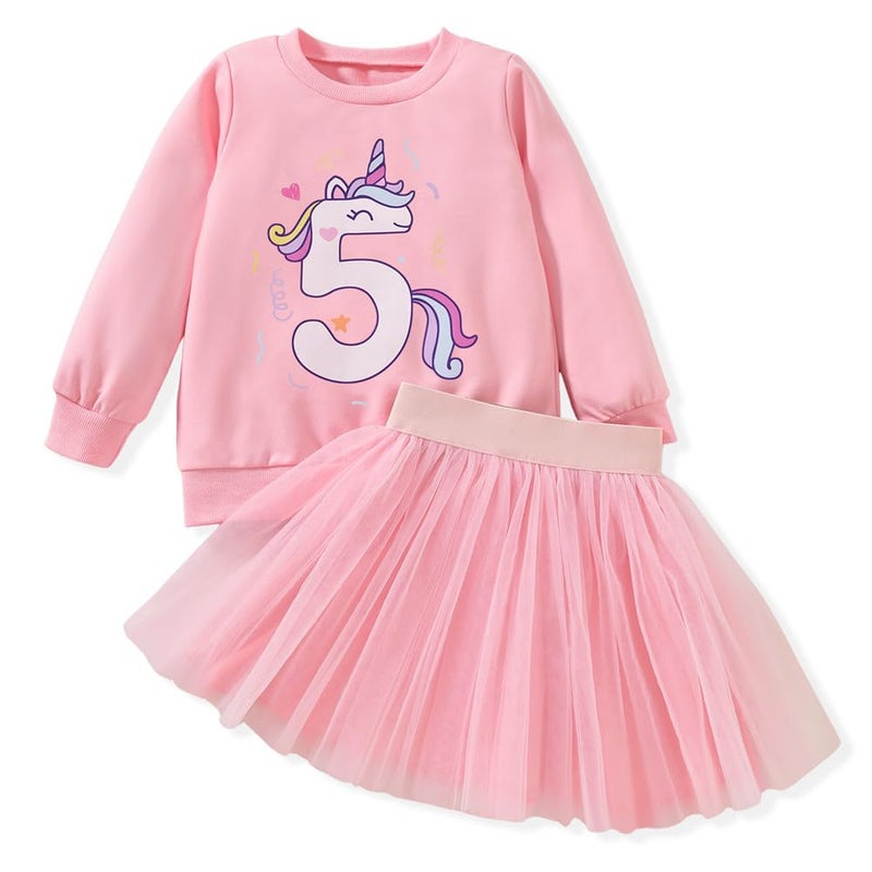 CPEI 5th Birthday Outfit for Girls 5 Year Old fifth five Sweatshirt Tutu Skirt Fall Clothes, Pink, 5 Years - Image 1
