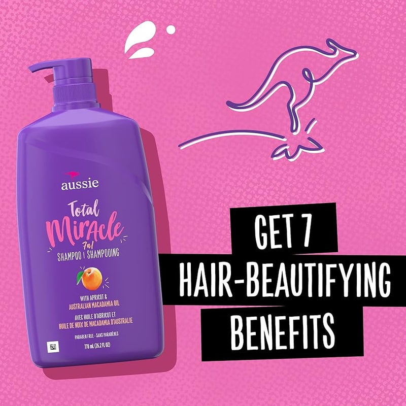 Aussie Total Miracle with Apricot Macadamia Oil Paraben Free Shampoo 262 fl oz Pack of 4 - Image 2