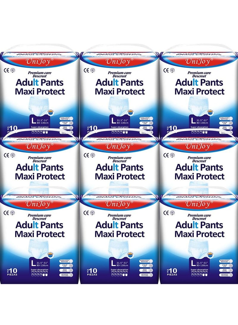 UniJoy 90 Pieces UniJoy Adult Diapers Pull Up / Pant Style Maximum Absorbency, Maximum Overnight Absorbency, Leak Protection, for Men and Women / Unisex, Large – Extra Large (Waist Size 80 cm – 130 cm) - Image 1