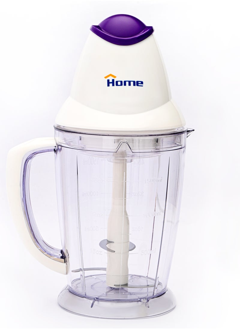 Home - Chopper Power: 500 W-220V-50Hz. Capacity: 1.5 liters. Used for chopping vegetables. Sharp stainless steel blade. It has two speeds when operating. It is characterized by the presence of rubber feet to stabilize the device during operation. - Image 1