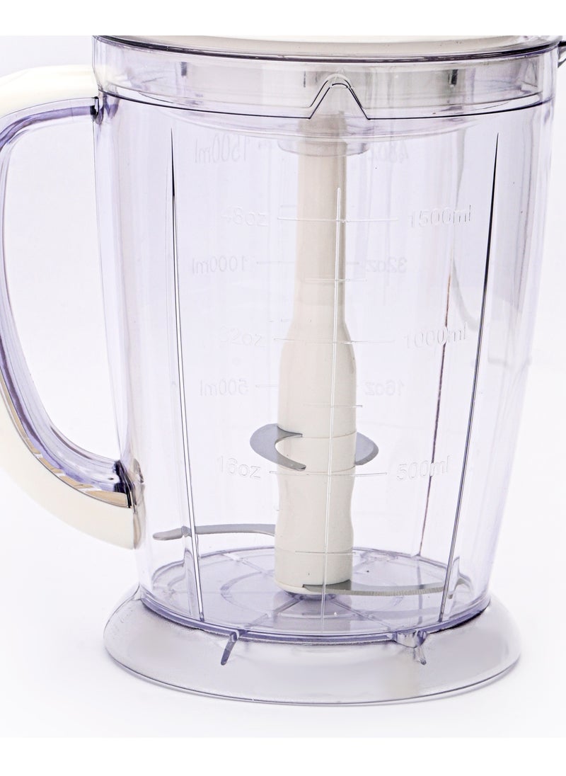 Home - Chopper Power: 500 W-220V-50Hz. Capacity: 1.5 liters. Used for chopping vegetables. Sharp stainless steel blade. It has two speeds when operating. It is characterized by the presence of rubber feet to stabilize the device during operation. - Image 1