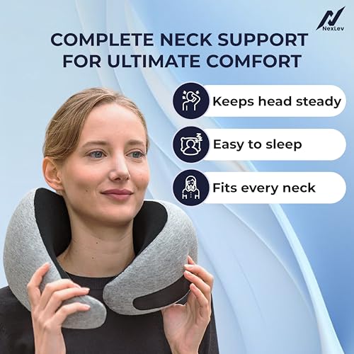 nexlev Travel Neck Pillow | Orthopedic Premium Memory Foam | for Airplane, Car, Train, Office use & Cervical Pain | Machine Washable | 360 Support | Carry Pouch for Storage | NP-07 - Image 3