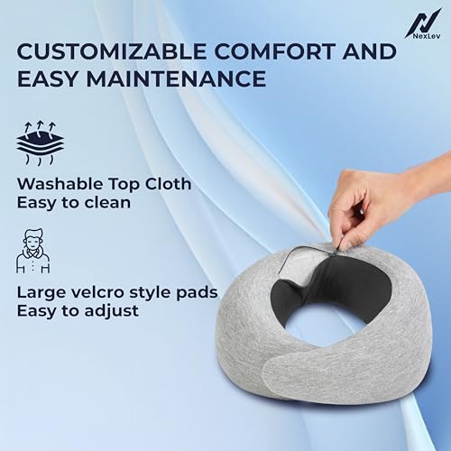 nexlev Travel Neck Pillow | Orthopedic Premium Memory Foam | for Airplane, Car, Train, Office use & Cervical Pain | Machine Washable | 360 Support | Carry Pouch for Storage | NP-07 - Image 4