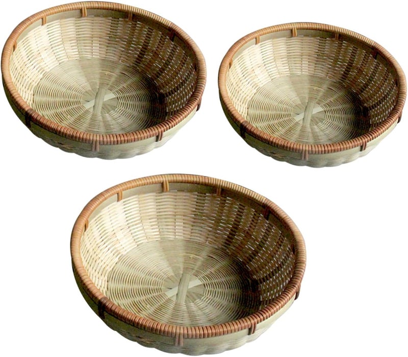 Generic 3pcs Bread Basket Set Drainage, Handwoven Household Storage Containers for Kitchen Vegetable Washing and Food Serving - Image 1