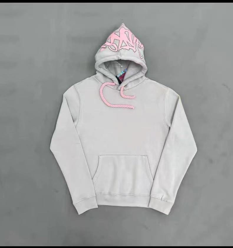 Generic 2023 autumn style American street hip hop fashion printed hooded fleece-lined sweater mens and womens fashion brand loose sports set Gray (sweater) 