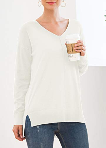 Jouica Women's Winter Batwing Sleeve Loose Pullover Sweater Knit Jumper,Beige White,X-Large - Image 2