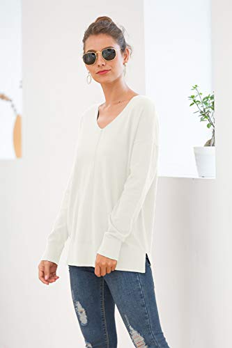 Jouica Women's Winter Batwing Sleeve Loose Pullover Sweater Knit Jumper,Beige White,X-Large - Image 4