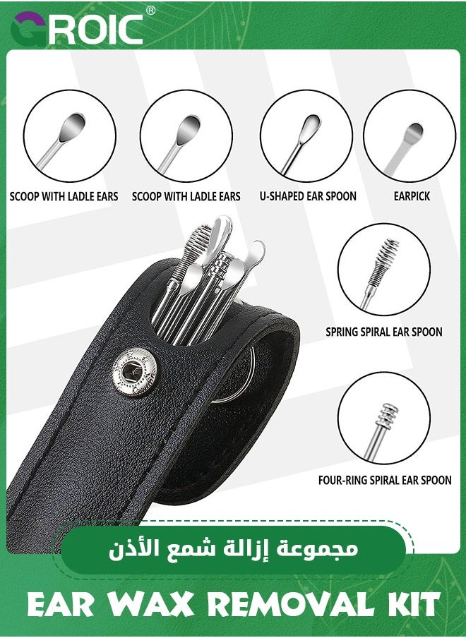 GROIC 6 In 1 Ear Wax Removal Kit, 6 Pcs Stainless Steel Ear Spoon Ear Wax Cleaner, Reusable Ear Wax Remover Set With Leather Storage Case,Ear Cleaner Tools  - Image 3