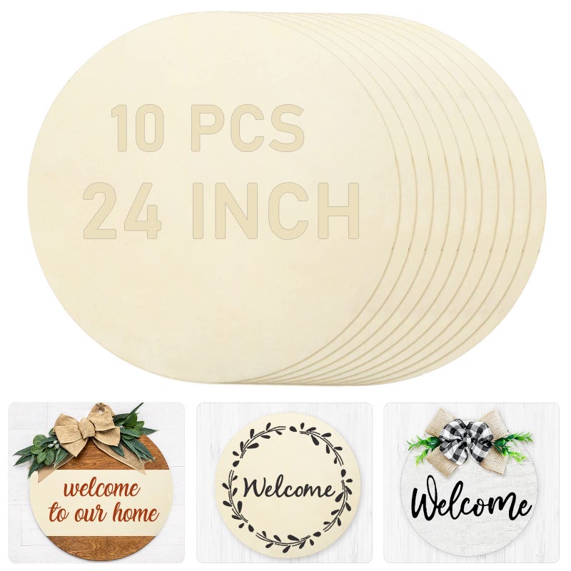 Whaline 24 Inch Wood Circles for Crafts 10Pcs Christmas Unfinished Round Wooden Discs Farmhouse Rustic Wood Door Hanger 3mm Natural Blank Wood Slices for Xmas DIY Painting Art Craft Decor
