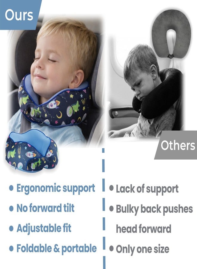 SKYTRAX COMF SKYTRAX® Certified Kids Safe Memory Foam Travel Neck Pillow for Kids and Toddlers, Cute Cartoon Design, Car Seat & Airplane Head Neck Support, Adjustable Snap Button, Washable Soft Cover (Dinosaur) - Image 2