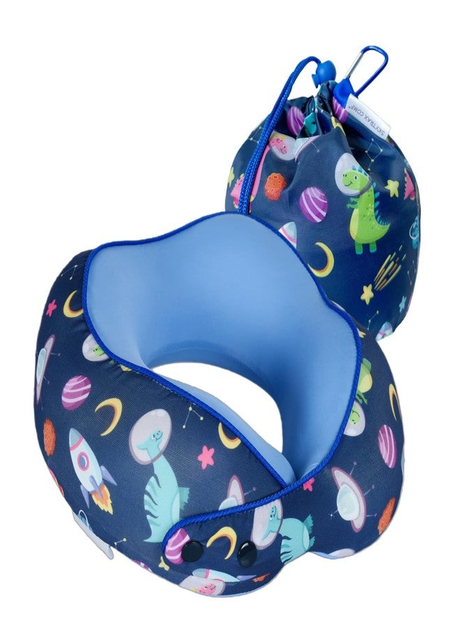 SKYTRAX COMF SKYTRAX® Certified Kids Safe Memory Foam Travel Neck Pillow for Kids and Toddlers, Cute Cartoon Design, Car Seat & Airplane Head Neck Support, Adjustable Snap Button, Washable Soft Cover (Dinosaur) - Image 1