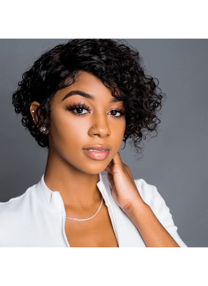 Quantum Love - Quantum Love Lace Front Short Human Hair Wigs Deep Curly Wavy Hair Bob Side Part Deep Wave Afro Curly Human Hair Wigs Pixie Cut Brazilian Remy Human Hair Wigs for Women - Image 1