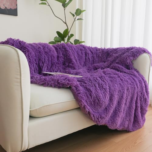HAIHUA Purple Faux Fur Throw Blanket, Purple 50" x 60" Fluffy Blanket Throw, Shaggy Plush Decorative Couch Blanket, Cute Furry Throw Holidy Fuzzy Lap Blanket for Kids Women Men Teen Girls - Image 5