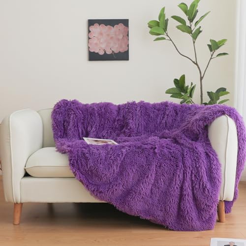 HAIHUA Purple Faux Fur Throw Blanket, Purple 50" x 60" Fluffy Blanket Throw, Shaggy Plush Decorative Couch Blanket, Cute Furry Throw Holidy Fuzzy Lap Blanket for Kids Women Men Teen Girls - Image 3