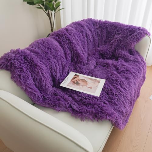 HAIHUA Purple Faux Fur Throw Blanket, Purple 50" x 60" Fluffy Blanket Throw, Shaggy Plush Decorative Couch Blanket, Cute Furry Throw Holidy Fuzzy Lap Blanket for Kids Women Men Teen Girls - Image 4