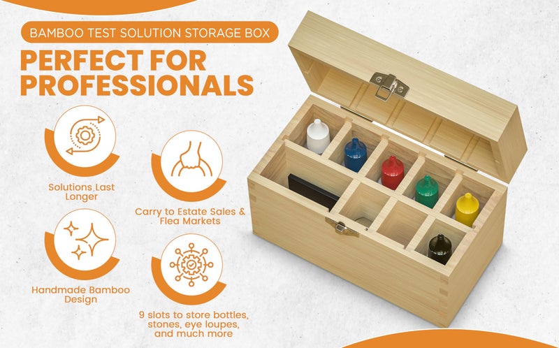 Gemtone Handmade Bamboo Storage Box for Storing Gold Silver Platinum Jewelry Testing Kit Acids Chemicals 9 slots - Image 2