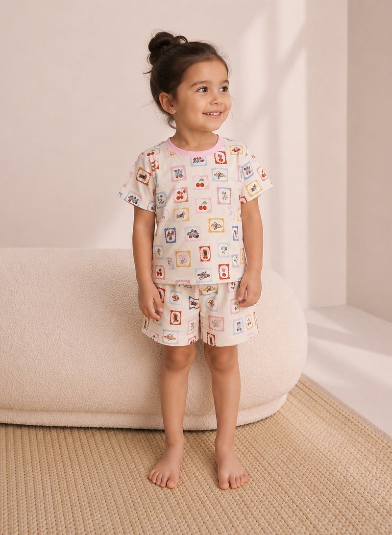 Penti Girl's Cotton Lounge French Meal Shorts Sleeve 2-pack Pajama Set - Light Blue - Image 2