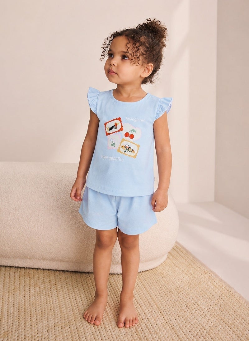 Penti Girl's Cotton Lounge French Meal Shorts Sleeve 2-pack Pajama Set - Light Blue - Image 3