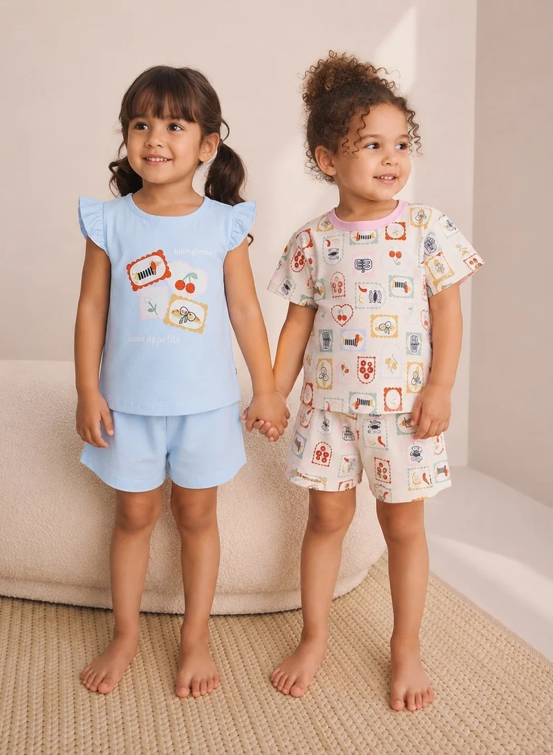 بنتي Penti Girl's Cotton Lounge French Meal Shorts Sleeve 2-pack Pajama Set - Light Blue