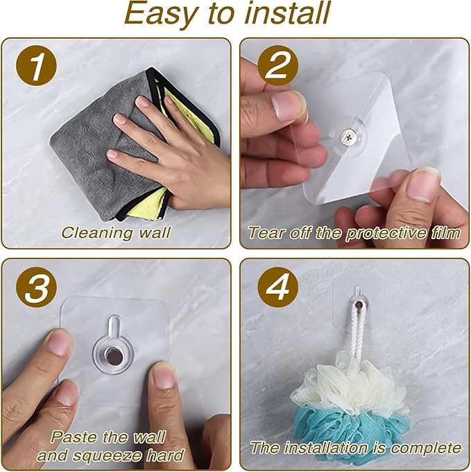 YUGANSHU Set of 6 Adhesive Hooks Heavy Duty Wall Hooks Nail Hook for Hanging Coat HatTowel Robe Hook Rack Wall Mount Bathroom and Bedroom Hooks for Wall Without Drilling - Image 5