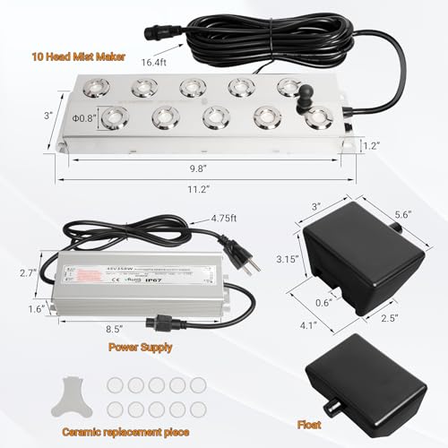 Toriexon Upgrade Ultrasonic Fogger 10 Head, Ultrasonic Mist Maker with Float, 7000ml/H Mist Maker Fogger w/ 350W Waterproof Power Supply, Perfect for Pond, Greenhouse, Rockery, Halloween Decoration - Image 3
