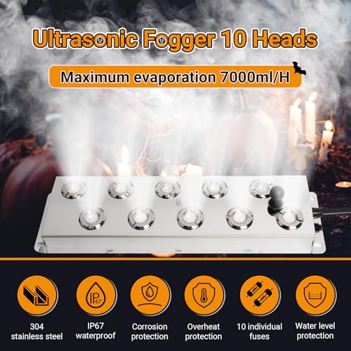 Toriexon Upgrade Ultrasonic Fogger 10 Head, Ultrasonic Mist Maker with Float, 7000ml/H Mist Maker Fogger w/ 350W Waterproof Power Supply, Perfect for Pond, Greenhouse, Rockery, Halloween Decoration - Image 2