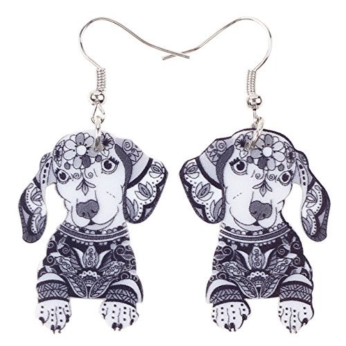 BONSNY Acrylic Drop Dachshund Dog Earrings Funny Design Lovely Gift For Women By The Bonsny (Grey) - Image 1