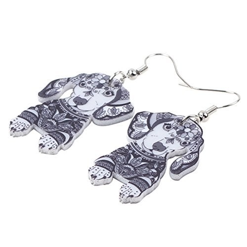 BONSNY Acrylic Drop Dachshund Dog Earrings Funny Design Lovely Gift For Women By The Bonsny (Grey) - Image 3
